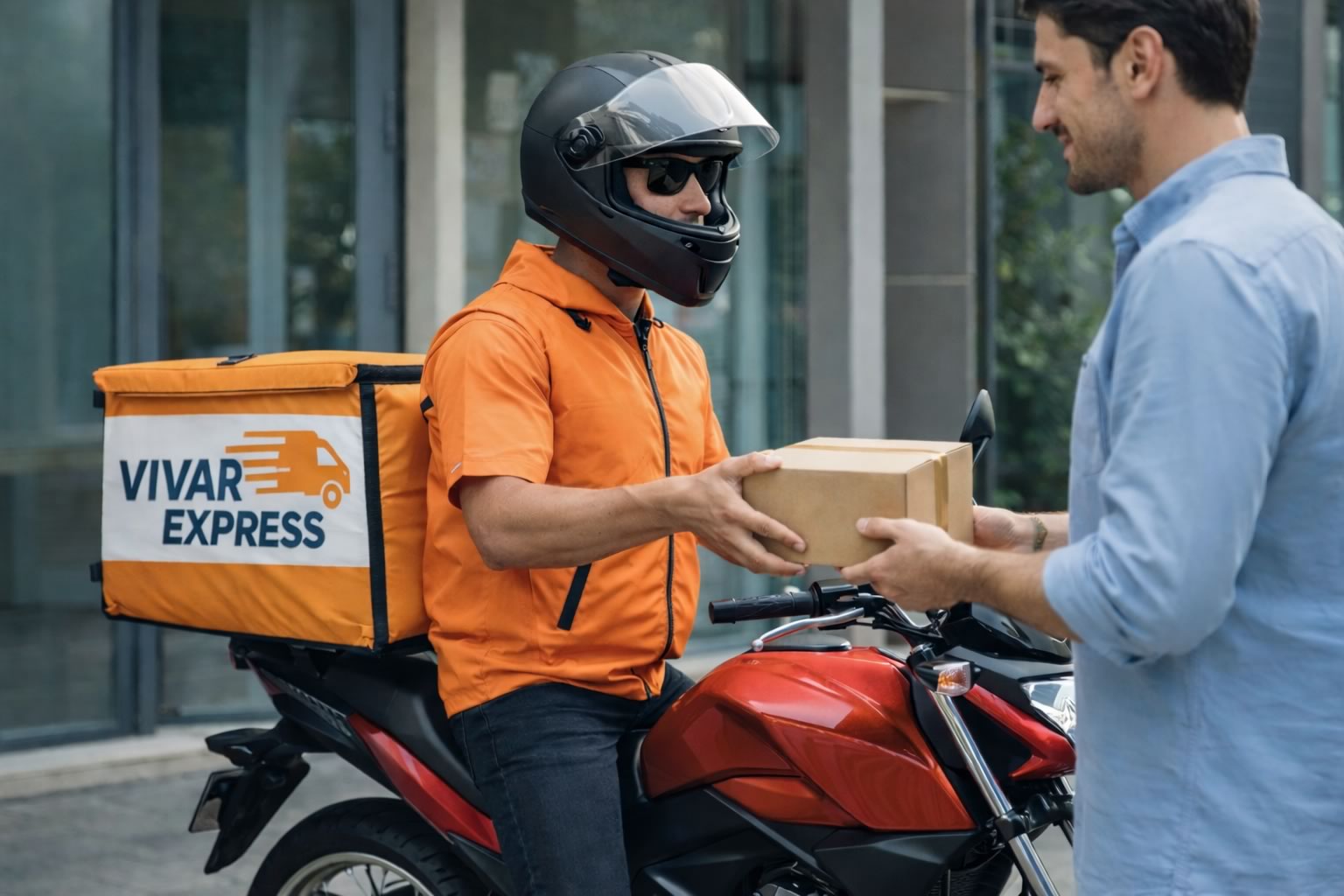 >Entregador de moto com baú